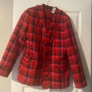 Ann Taylor Red and Black Plaid Blazer